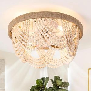 Ceiling Lights Vintage Wood Beaded Light Fan Bohemian Bedroom Chandelier Fixture With Remote Controller Decoration Lamp Decor