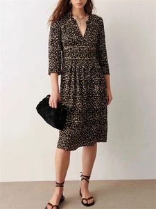 Casual Dresses Women V-neck Dress Irregular Polka Dot Print Elegant 2024 Early Autumn Female High Waist Midi Robes