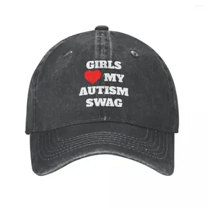 Boll Caps Girls Heart My Autism Swag Baseball Vintage Distressed Denim Washed Snapback Hat Outdoor Activitet Justerbar