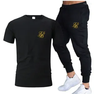 Herrspårar Summer kortärmad t-shirt Sweatpant Suit Vintage Cotton Tees Jogging Trouser för manlig sport streetwear