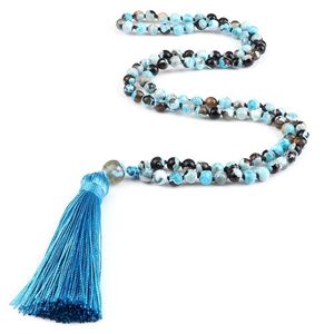 Ожерелья с бисером натуральные синие огненные агат -бусины Japamala колье жены 108 Mara Beads Countlie Collece Menation Medition Yoga Spirit Jewelry D240514