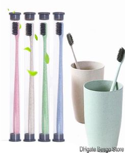 Eco Friendly Wheat Straw Tandborste Soft Bamboo Charcoal Tandborste för El Home Travel Tooth Brush Oral Care 4 Färger DBC DH2572987523