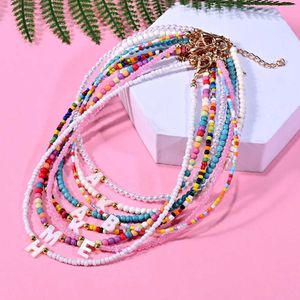 Pendant Necklaces Bohemian Beaded Necklace Womens Short Boutique DIY A-Z Letter Shell Pendant Womens Necklace Beaded Party Jewelry J240513