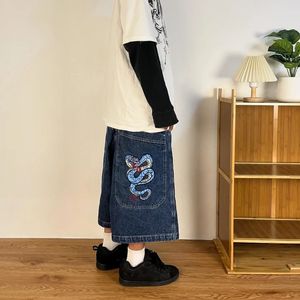 JNCO MENS Vintage Streetwear Hip Hop Snake Graphic Wide Leg Denim Pants Baggy Gym Shorts Men mode Jorts Jeans Shorts 240514