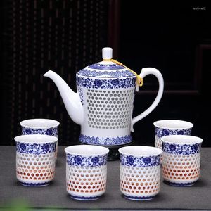 Teaware set porslin te potten 4 koppar ihålig cellulär design kinesiska kungfu set stora krukor keramiska brygger kaffe