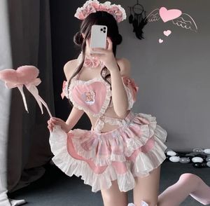 Kvinnors sömnkläder kvinnor kaka piga uniform lolita flicka anime kärlek aporn outfit kostymer cosplay söt piga rosa klänning roll spela kläder