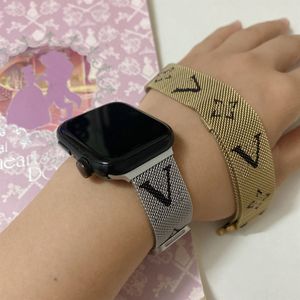 Milanese Loop Strap Designer Apple Watch Band för Apple Watch Ultra Series 9 8 7 6 5 SE Silicone 49mm 40mm 41mm 45mm 44mm 42mm LU Rostfritt stål Metallmagnetband