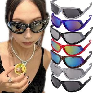 Солнцезащитные очки мода y2k индивидуальность овальный цвет блок готический американский хип -хоп вогнутый стиль солнцезащитные очки