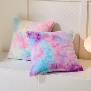 Pillow Double-sided Tie Dyeing Plush Cover 45x45 Square Colorful Furry Soft Living Room Cases Decor Home