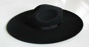 Men039S 100 Woolen Fedoras Hat Wide Brim كبير الحجم 12 سم القبعة الصوفية الأزياء الأسود من الصوف