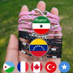 Сомалиленд -флагский браслет Канада Турция США Франция Италия Сомали Джибути Аргентина Венесуэла Венгрия стеклянный кожаный браслет