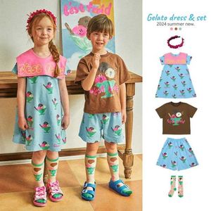 Kläderuppsättningar 2024 Sydkorea Bebebe Barnkläder Girls Summer Boys Cotton Top Childrens Clothing D240514