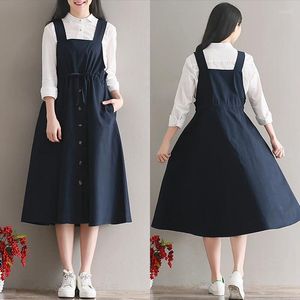 Casual klänningar japanska vintage kvinnor rem långa koreanska mode mori flicka overaller söt smal ärmlös bandage spänningsklänning klänning