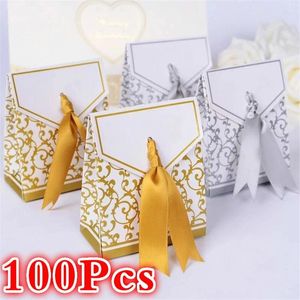 Favor de festa 100pcs Favores de casamento Bolsas de aniversário Gold Sliver Flower Candy Boxes Bag Bolo Sweet Bolo Presente