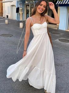 Casual Dresses Elegant Backless White Sling Maxi Dress For Women Fashion Summer Sleeveless Beach Long Female Chic Street Holiday Robe