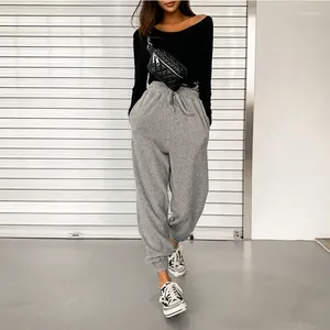 Women's Pants Autumn And Winter Wear Terry Solid Color Drawstring Elastic Loose Sports Leg Casual Sweatpants Women