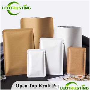 Packing Bags Wholesale 100Pcs/300Pcs Kraft/White Paper Open Top Bag Coffee Tea Powder Soap Chocolate Candy Spice Trail Heat Sealing Dh7Tm