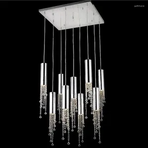 Lampadiers Modern Crystal Crystal LED Crystal Lumo di lusso Grande Staircase Cristal Hanging Seguit for Hallway Lobby Long Affermazione da indoor Lustre a soffitto interno