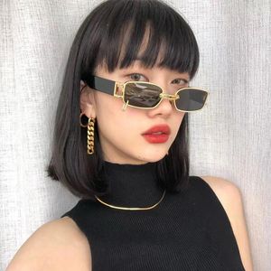 Sunglasses 2024 Metal Frame Women Circle Rectangle Lens Men Personal Sunglass Small Glasses Gold Eyewear UV400