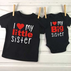 Familienübergreifende Outfits passende Hemden Geschwisterschwestern Hemden Ich liebe meine große Schwester kleine Schwester passende Familienhemden Kinder Hemden Baby Bodysuits T240513