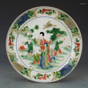 Figurine decorative Qing Kangxi Tre colori Piatti di storia antica Collezione di ornamenti in porcellana