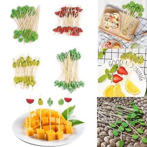 Falhe de talheres descartáveis 100pcs Bamboo Escolha alimentos Fruit Fork Fork