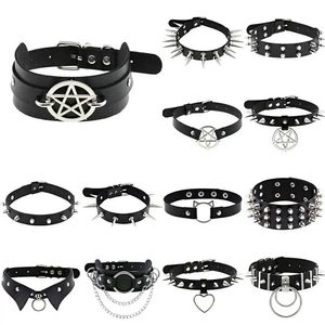 Chokers 2022 svart halsband vintage charm gotisk toppnit halsband hänge läder pentagram harajuku kvinnors punk halsband d240514