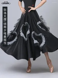 Stage Wear Ballroom Dance Skirt With Wide Swing Mesh Women's Brand Modern Competition