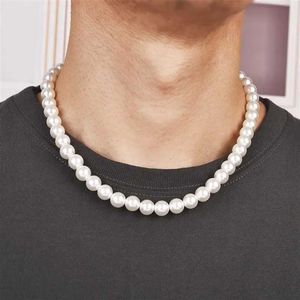 Beaded Necklaces New trend imitates mens pearl necklaces simple temperature handmade beaded necklaces mens exquisite jewelry wedding gifts d240514