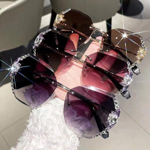 new fashion polygons Diamond setting sunglasses designer Sunglasses woman polarizing Rimless 2024 new ins style Sunglasses anti-UV Original Design Sunglasses