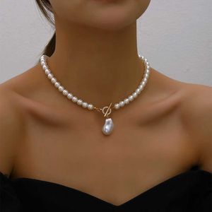 Boncuklu kolyeler ywzixln trend zarif mücevher düğün büyük inci kristal kolye kadın moda beyaz taklit inci kolye d240514
