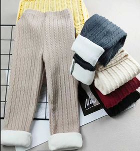 Trousers Shorts Childrens pants girls plush pants knitted jacquard autumn and winter warm leg tight pantsL2405L2405