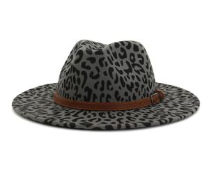 Trendy Big Unisex Flat Brim BRIM Wool Felt Jazz Fedora Hat Winter Autumn Leopard Stampa Cap Top Formale Wide Brim per Party2801578
