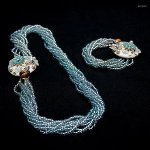 Link Bracelets Vintage Enamel Flower Beads Layered Bracelet Women Jewelry Runway Party T Show Fancy Trendy Boho INS Japan Korea