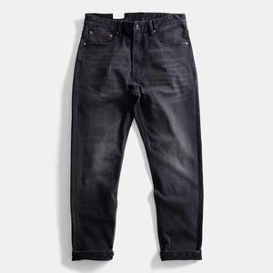 Men's Jeans Heavy fall vintage straight leg jeans washed into old micro elastic mens casual pants J240507