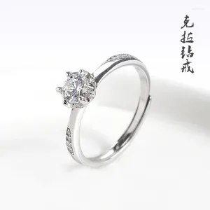 Ringos de cluster impressionantes S925 Sterling Silver Noivado Ring com um diamante brilhante para mulheres