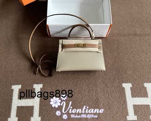 Handtasche Keliys echtes Leder 7A Bag Mini 2. Generation 19cm Trenchcoat Grau S2 Patchwork Gold Brown 37 Epsom Cowhide Gold Schnalle