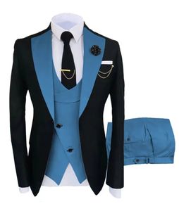 コスチュームスリムフィットの男性スーツスリムフィットビジネススーツグルームブラックタキシードフォーマルウェディングスーツジャケットパンツベスト3ピース240513