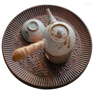 Dekoracyjne figurki Cherrywood Disc Japońskie lity drewniane taca herbata ręka rzeźbiona czarna orzechowa talerz owocowa ciasto owocowe