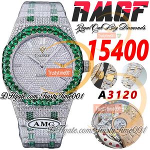 AMG 15400 A3120 Automatic Mens Watch Green Big Diamond Bezel Paved Diamonds Dial Baguette Markers Two Tone Bracelet Trustytime001 Jewelry Iced Out Full Watches