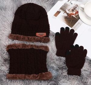 Boinas crianças definem tricotar o inverno quentes telas de toque luvas de pescoço ladralho mais quente e gorro hatberets elob227840525