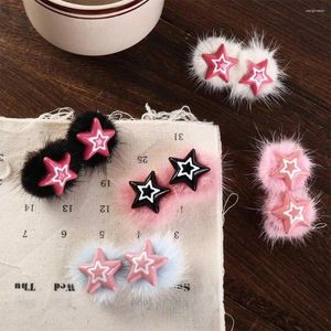 Saç Aksesuarları Pentagram Yıldız Peluş Klip Sevimli Y2K kabarık top Barrette Headdress Duckbill Kız