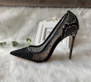 Designer Lady Dress Shoes Heels Fashion Women Shoe Black Crystal Mesh Point Toe High sandals Bride Wedding Pumps 12cm 10cm 8cm Large Size 35-453702266