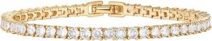 ets Pavoi 14K Gold Plated 3mm Cubic Zirconia Classic Tennis Bracelet | Womens Gold Bracelet | Size 6.5-7.5 inches