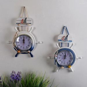 Dekorative Figuren mediterraner Stil 23 cm Schiff Ruder Walluhr Ozean Dekoration Familien Schlafzimmer Schöne Helmsman Kreatives Hang