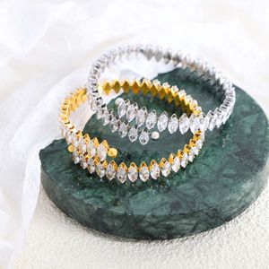 Adjustable Baguette Bracelet Gold Plated Stainless Steel White Shining Zircon Bracelet Bangle pulseras de mujer