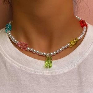 Collane di perline y2k colorate orso a sospensione collana perla perla collana femminile fatta perdita fatta a mano in gelatina di gioielli coreani coreani d240514