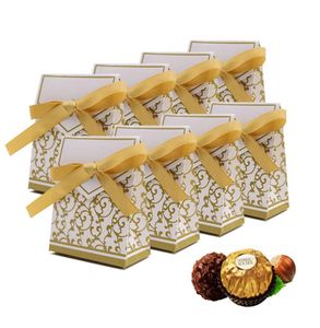100pcs Elegante Hochzeitsfeier Gunst Geschenkbonbons -Papierboxen Taschen mit Ribbon Goldsilver2061730