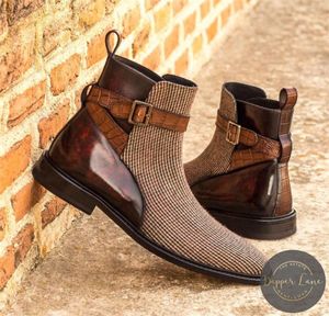 Мужчины британские ботинки с окрашиваемой пшеницей сшивать вельветовые квадратные квадратные квадратные шва.