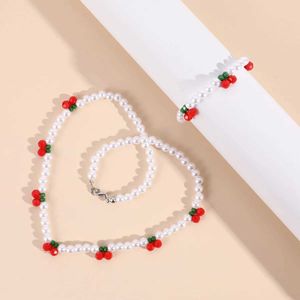 Ожерелье из бисера производители милые красные вишневые акриловые детский браслет набор для девочек -шарм подарок детские ювелирные аксессуары оптом D240514